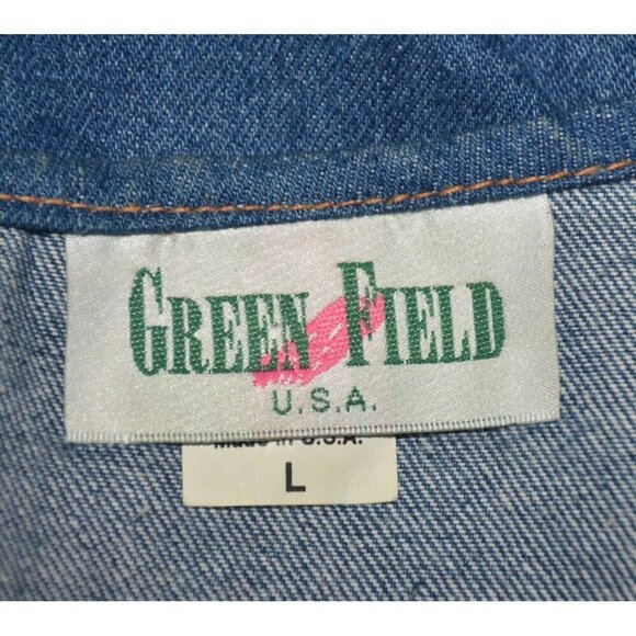 Vintage Denim Southwest Print Vest Rhinestone Accents USA Made Ladies L Western - Picture 7 of 10